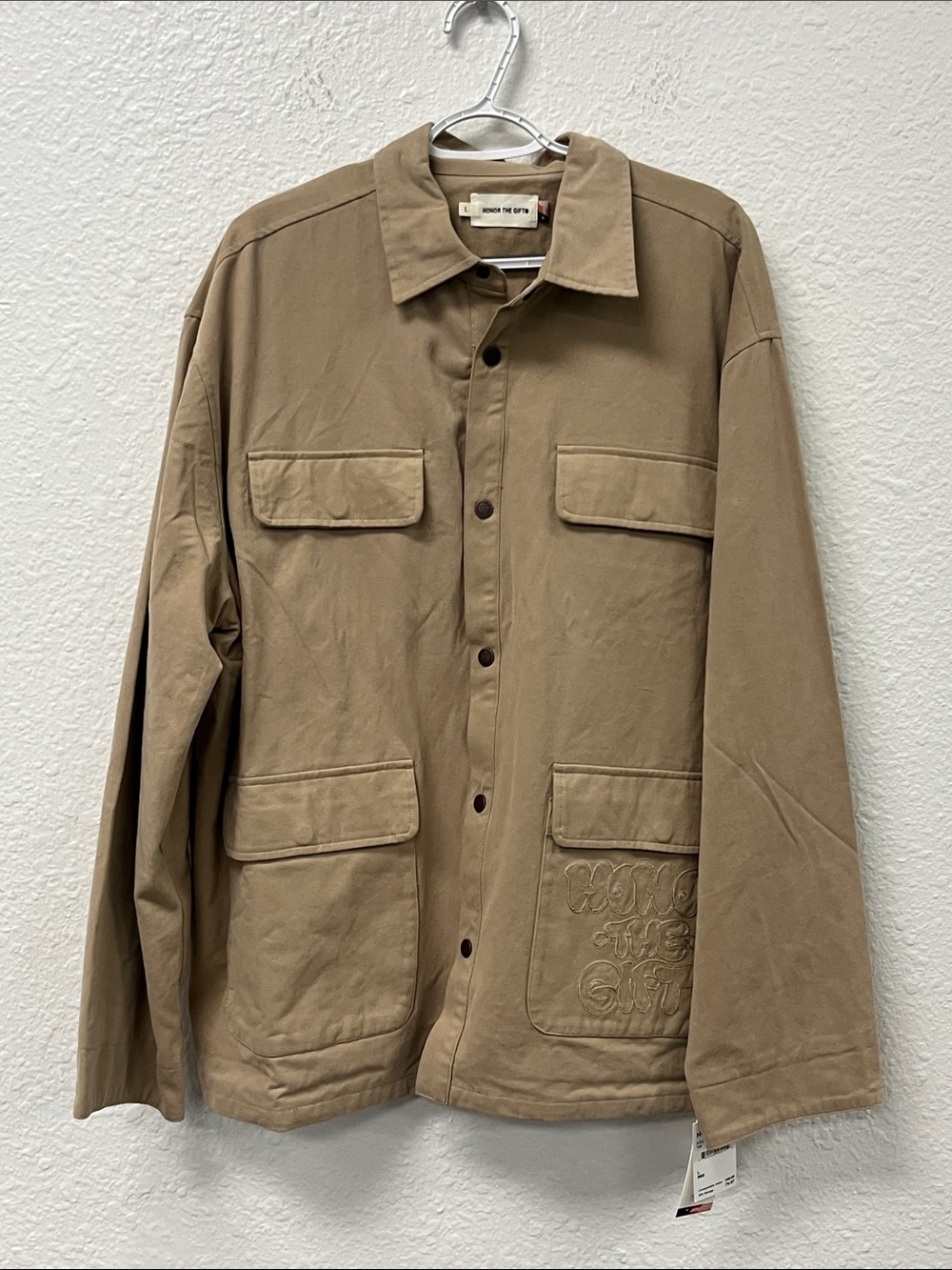 Honor The Gift Khaki Lightweight Utility Shirt Jacket with Classic Collar
#1342